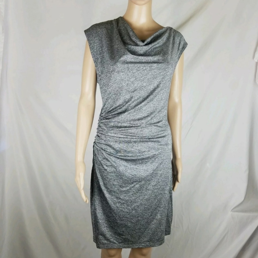 TRINA TURK Women Silver Metallic Drape Neck Dress